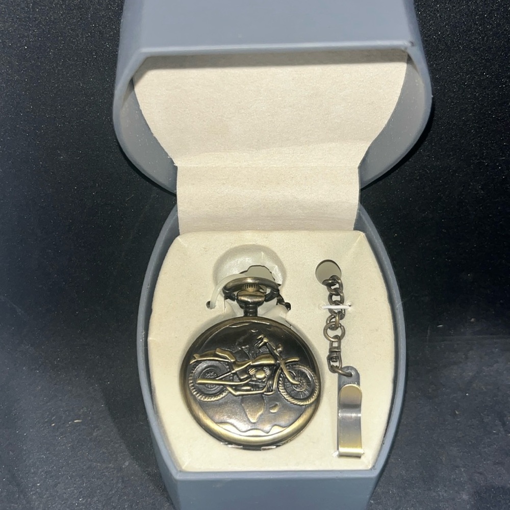 Motorcycle Bronze Tone Quartz Pocket Watch